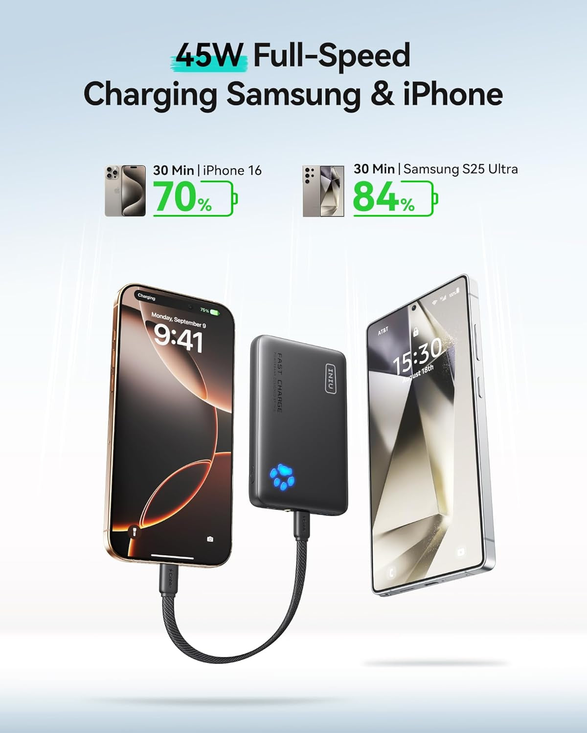 Portable Charger, Ultra Slim 10000Mah 45W PD Power Bank, USB C In&Out Fast Charging Battery Pack, Travel Essential Phone Powerbank Compatible with Iphone 17 16 15 Samsung S22 S21 Google Ipad Etc